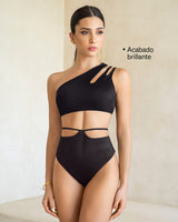 Bikini asimétrico con panty de tiro alto de compresión suave de abdomen#color_700-negro
