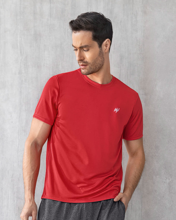 Camiseta deportiva masculina semiajustada de secado rápido#color_218-naranja