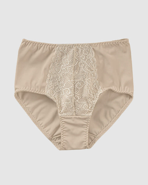 Panty clásico de compresión suave con toques de encaje en abdomen#color_824-perla